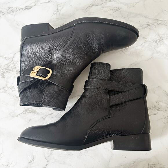 Tory Burch Brooke Perfect Black Refine Pebble Leather Riding Ankle Boot Size 8.5 - Picture 7 of 12
